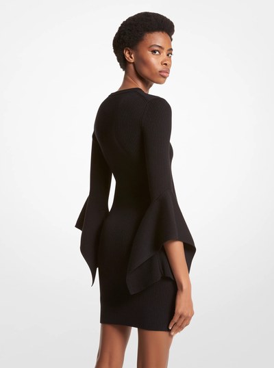 Wool Blend Flare-Sleeve Dress in BLACK | Michael Kors