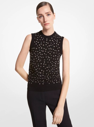 Embellished Cashmere Shell in BLACK/SILVER | Michael Kors