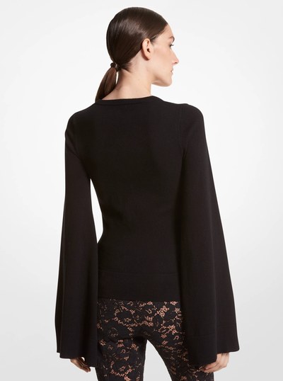 Stretch Cashmere Slit-Sleeve Sweater in BLACK | Michael Kors