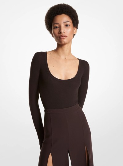 Ribbed Wool Blend Bodysuit in CHOCOLATE | Michael Kors