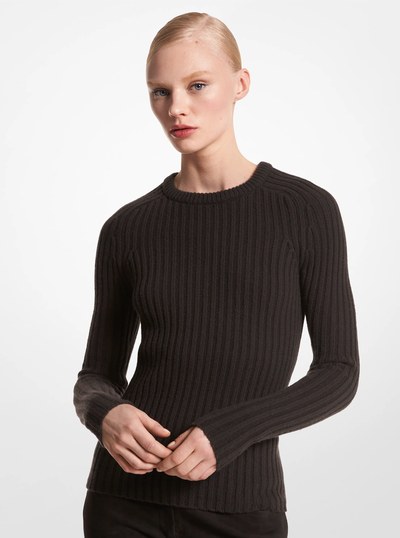 Ribbed Stretch Cashmere Sweater in CHOCOLATE | Michael Kors