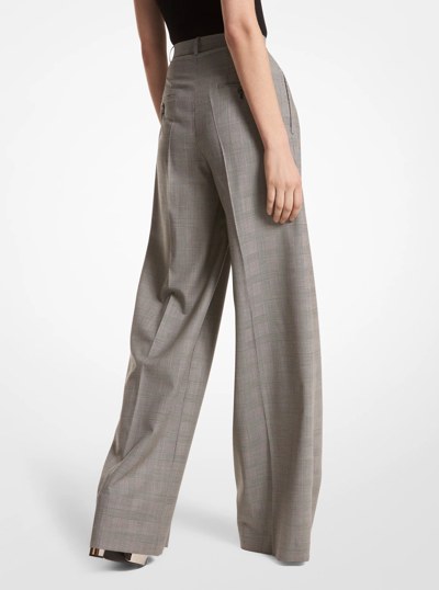 Glen Plaid Stretch Wool Wide-Leg Trousers in BLACK/WHITE | Michael Kors