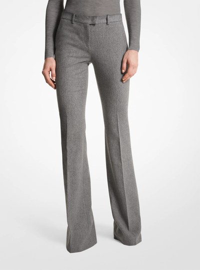 Haylee Stretch Wool Flannel Flared Trousers in BANKER GREY | Michael Kors