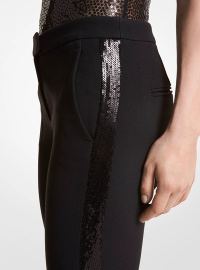 Haylee Hand-Embellished Sequin Double Crepe Sabl&eacute; Trousers in BLACK | Michael Kors
