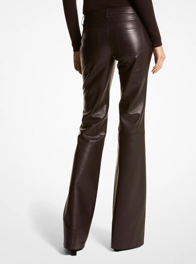 Plong&eacute; Leather Flared Pants in CHOCOLATE | Michael Kors