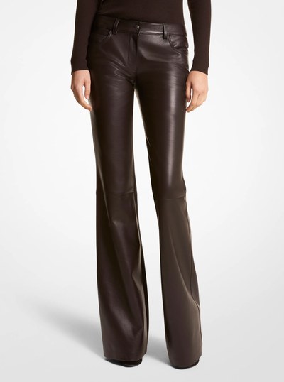Plong&eacute; Leather Flared Pants in CHOCOLATE | Michael Kors