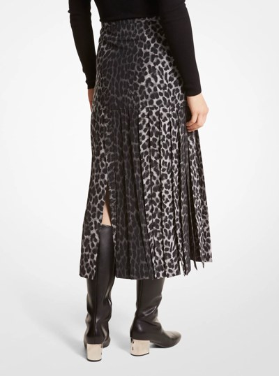 Leopard Silk Crepe De Chine Streamer Skirt in GRAPHITE MUL | Michael Kors