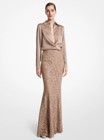 Cotton Blend Floral Lace Fishtail Skirt in TAUPE | Michael Kors