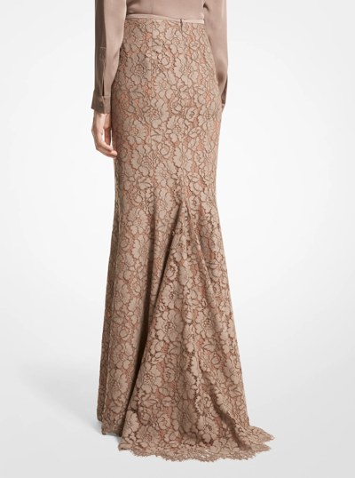 Cotton Blend Floral Lace Fishtail Skirt in TAUPE | Michael Kors