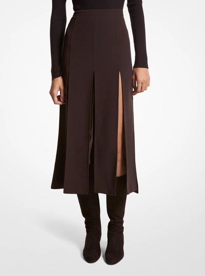Double Faced Wool Crepe Slashed Skirt in CHOCOLATE | Michael Kors