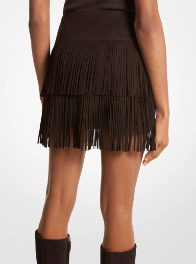Bonded Suede Fringe Skirt in CHOCOLATE | Michael Kors