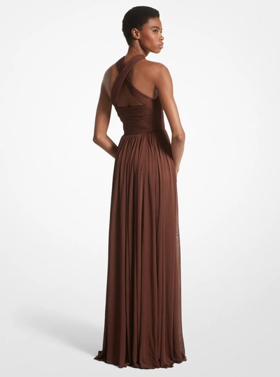 Chiffon Jersey Cross-Front Gown in NUTMEG | Michael Kors