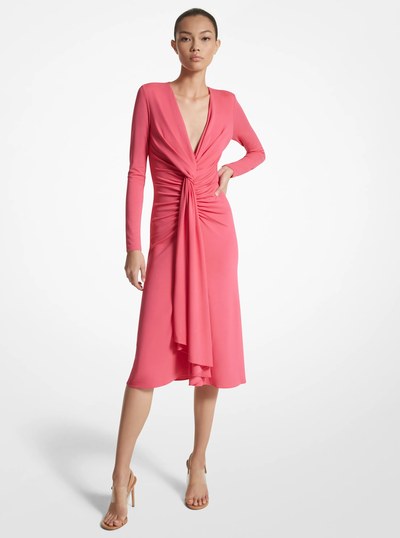 Striped Organic Silk Crepe De Chine Caftan Shirtdress in AZALEA | Michael Kors