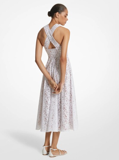 Floral Cotton Eyelet Halter Dress in OPTIC WHITE | Michael Kors