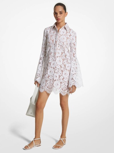 Floral Lace Bell-Sleeve Shirtdress in OPTIC WHITE | Michael Kors