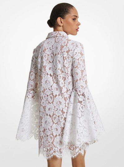Floral Lace Bell-Sleeve Shirtdress in OPTIC WHITE | Michael Kors
