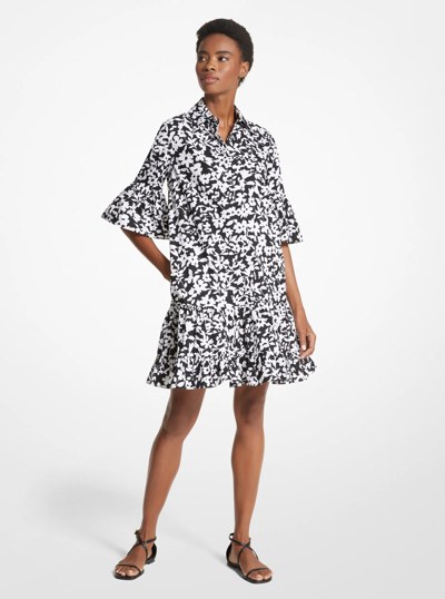 Floral Cotton Poplin Shirtdress in BLACK/WHITE | Michael Kors