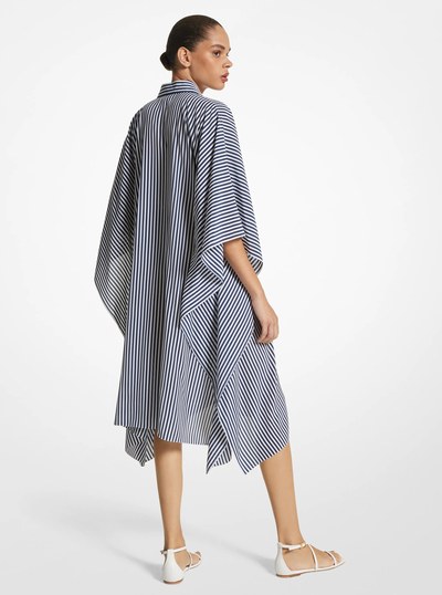 Striped Organic Silk Crepe De Chine Caftan Shirtdress in NAVY/OP WHTE | Michael Kors