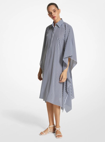 Striped Organic Silk Crepe De Chine Caftan Shirtdress in NAVY/OP WHTE | Michael Kors