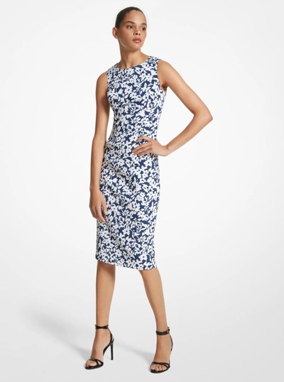 Floral Stretch Cady Sheath Dress in NAVY/OP WHTE | Michael Kors