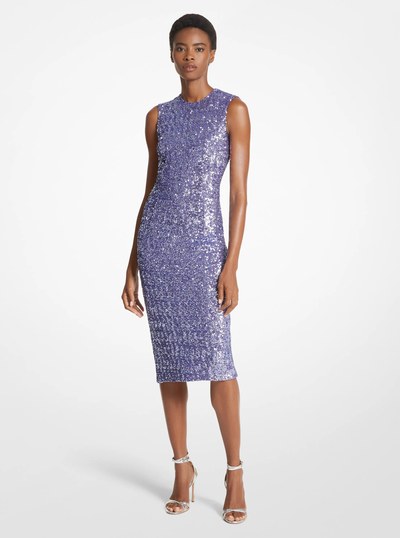 Sequined Stretch Tulle Sheath Dress in FREESIA | Michael Kors