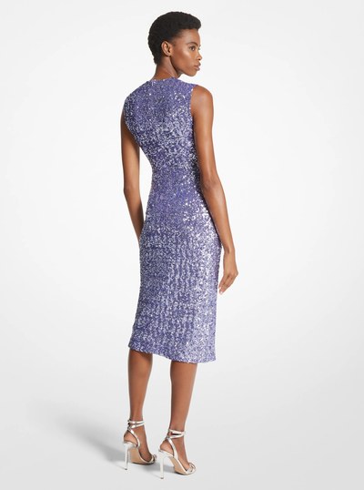 Sequined Stretch Tulle Sheath Dress in FREESIA | Michael Kors