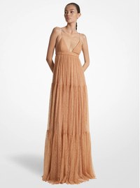 Vestido lencero de noche con encaje chantilly