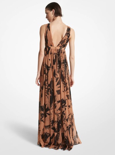 Shadow Floral Silk Chiffon Empire Goddess Gown   in SUNTAN/BLACK | Michael Kors