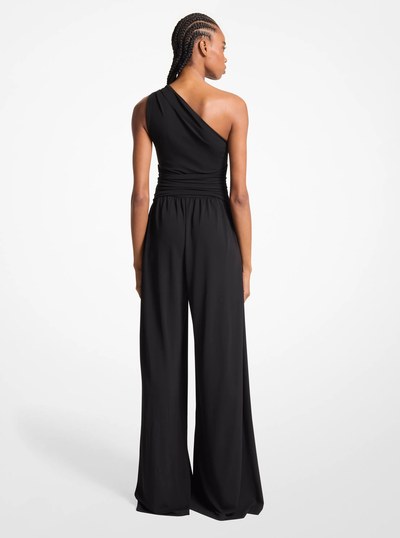 Stretch Matte Jersey One-Shoulder Jumpsuit in BLACK | Michael Kors
