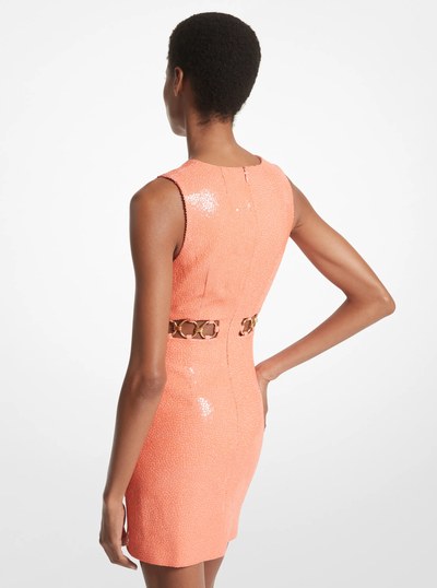 Hand-Embroidered Sequin Double Crepe Sabl&eacute; Ring Dress in MELON | Michael Kors