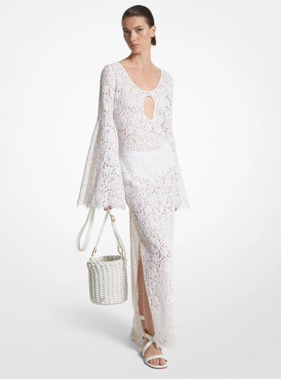 Hand-Embroidered Sequin Floral Lace Keyhole Djellaba in OPTIC WHITE | Michael Kors