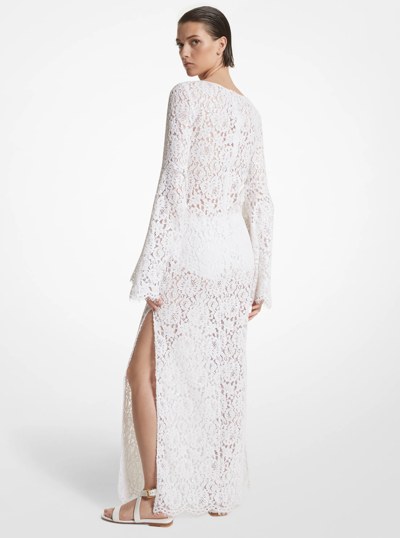 Hand-Embroidered Sequin Floral Lace Keyhole Djellaba in OPTIC WHITE | Michael Kors