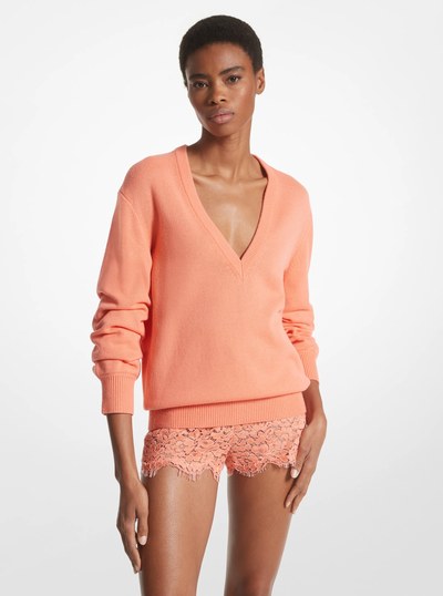 Cashmere Crushed-Sleeve Sweater in MELON | Michael Kors