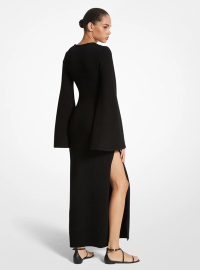 Stretch Cashmere Flare-Sleeve Dress in BLACK | Michael Kors