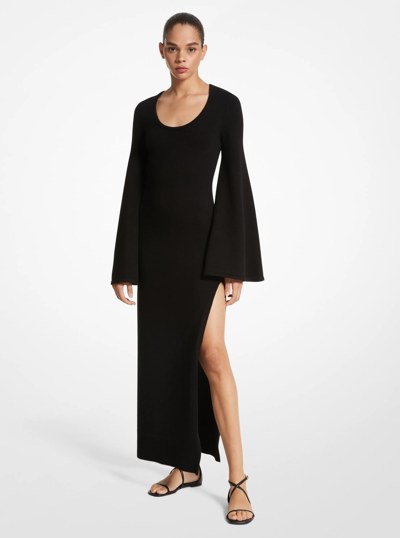 Stretch Cashmere Flare-Sleeve Dress in BLACK | Michael Kors