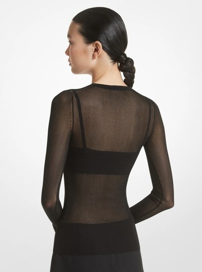 Ribbed Sheer Viscose Blend Sweater and Bra Top in BLACK | Michael Kors