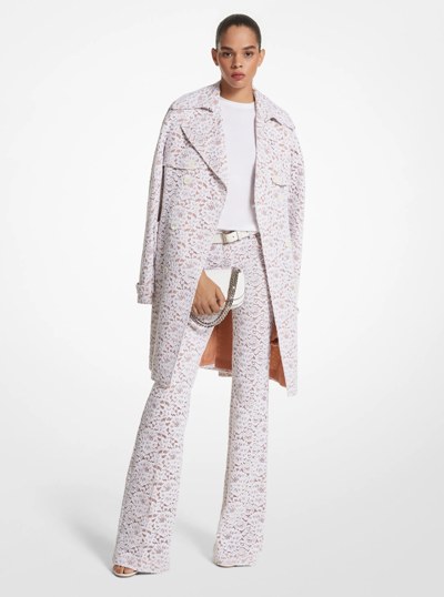 Corded Floral Lace Trench Coat in OPTIC WHITE | Michael Kors