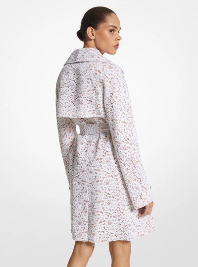Corded Floral Lace Trench Coat in OPTIC WHITE | Michael Kors