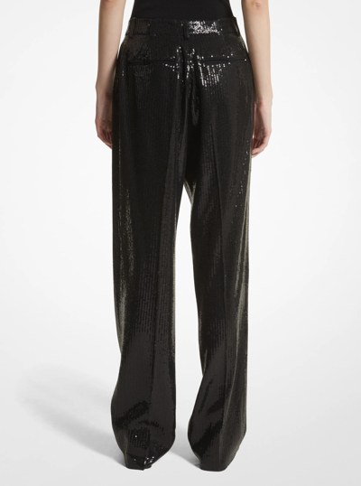 Carolyn Sequined Crepe Sabl&eacute; Straight-Leg Trousers in BLACK | Michael Kors
