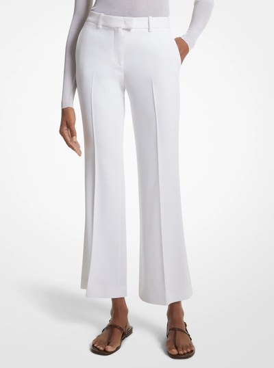 Haylee Double Crepe Sabl&eacute; Cropped Flared Trousers in OPTIC WHITE | Michael Kors