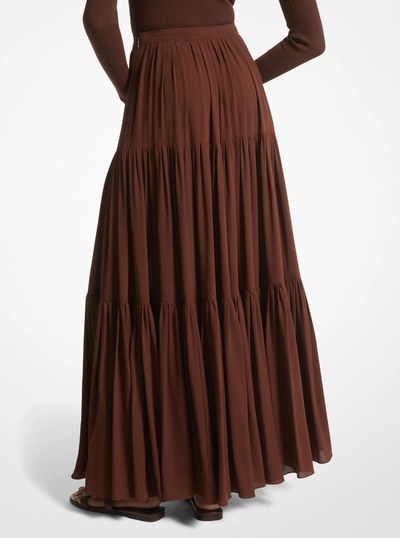 Silk Georgette Button-Front Skirt in NUTMEG | Michael Kors