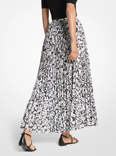 Floral Poplin Pleated Skirt in BLACK/WHITE | Michael Kors