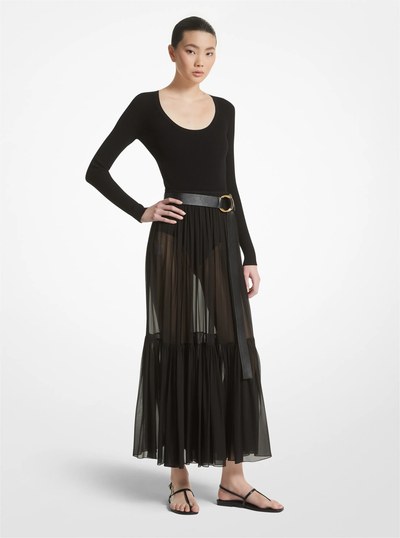 Silk Chiffon Skirt in BLACK | Michael Kors