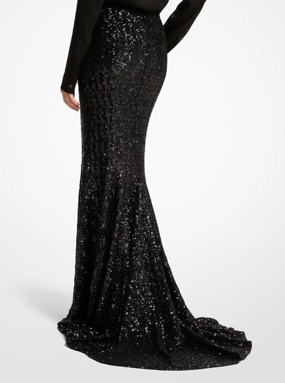 Sequin Embroidered Stretch Fishtail Skirt in BLACK | Michael Kors