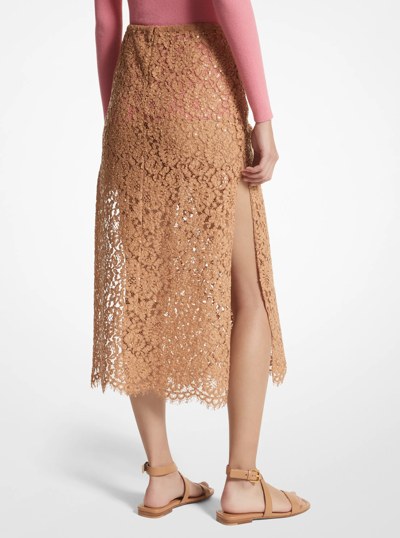 Hand-Embroidered Sequin Floral Lace Slit Skirt in SUNTAN | Michael Kors
