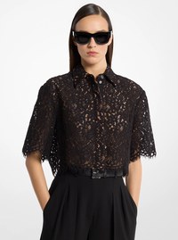 Camisa corta de encaje trenzado de flores