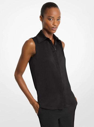 Hansen Charmeuse Sleeveless Shirt in BLACK | Michael Kors