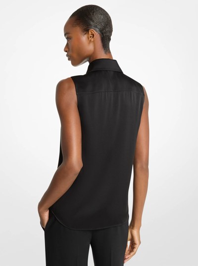 Hansen Charmeuse Sleeveless Shirt in BLACK | Michael Kors