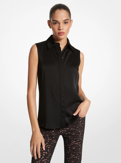 Hansen Charmeuse Sleeveless Shirt in BLACK | Michael Kors