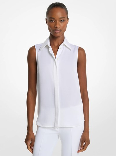 Hansen Charmeuse Sleeveless Shirt in OPTIC WHITE | Michael Kors